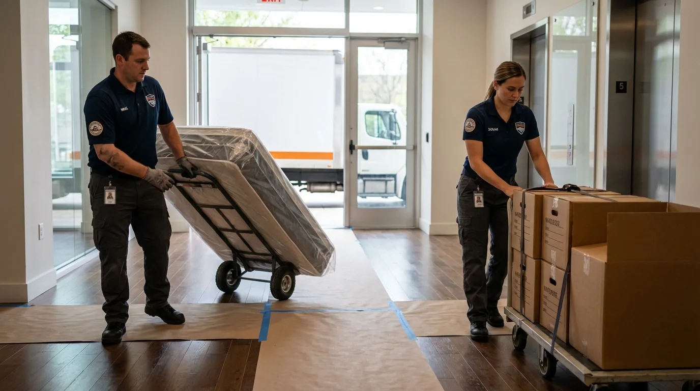 Professional apartment movers loading elevator in Corona, NY